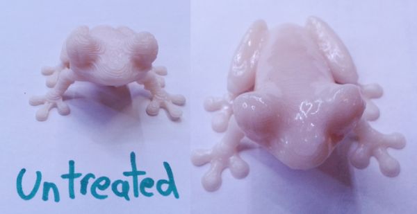 Untreated ABS Plastic Frog vs Makeraser Treated ABS Plastic Frog
