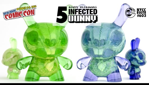 NYCC 16 EXCLUSIVE: Scott Wilkowski's Infected 5" Dunny. Lavender and Sour Apple editions.