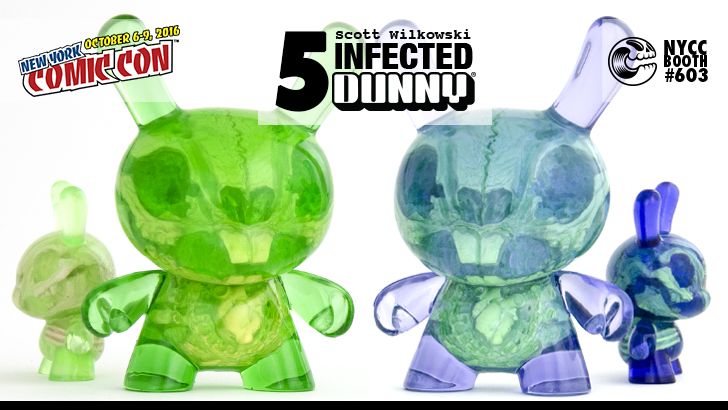 NYCC 16 EXCLUSIVE: Scott Wilkowski's Infected 5" Dunny. Lavender and Sour Apple editions. NYCC 16 EXCLUSIVE: Scott Wilkowski's Infected 5" Dunny. Lavender and Sour Apple editions.